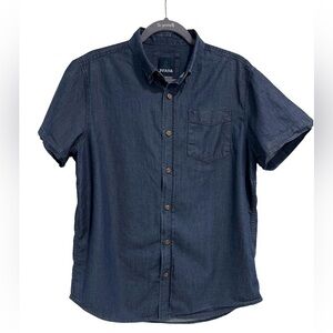 PRANA dark chambray short sleeve button down shirt